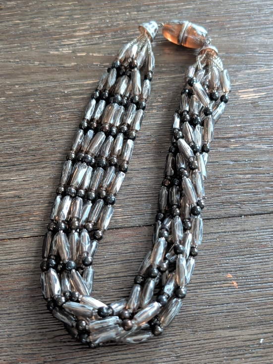 None Jewelry - Multi-Strand Beaded Necklace -magnetic Clasp Gunmetal Gray